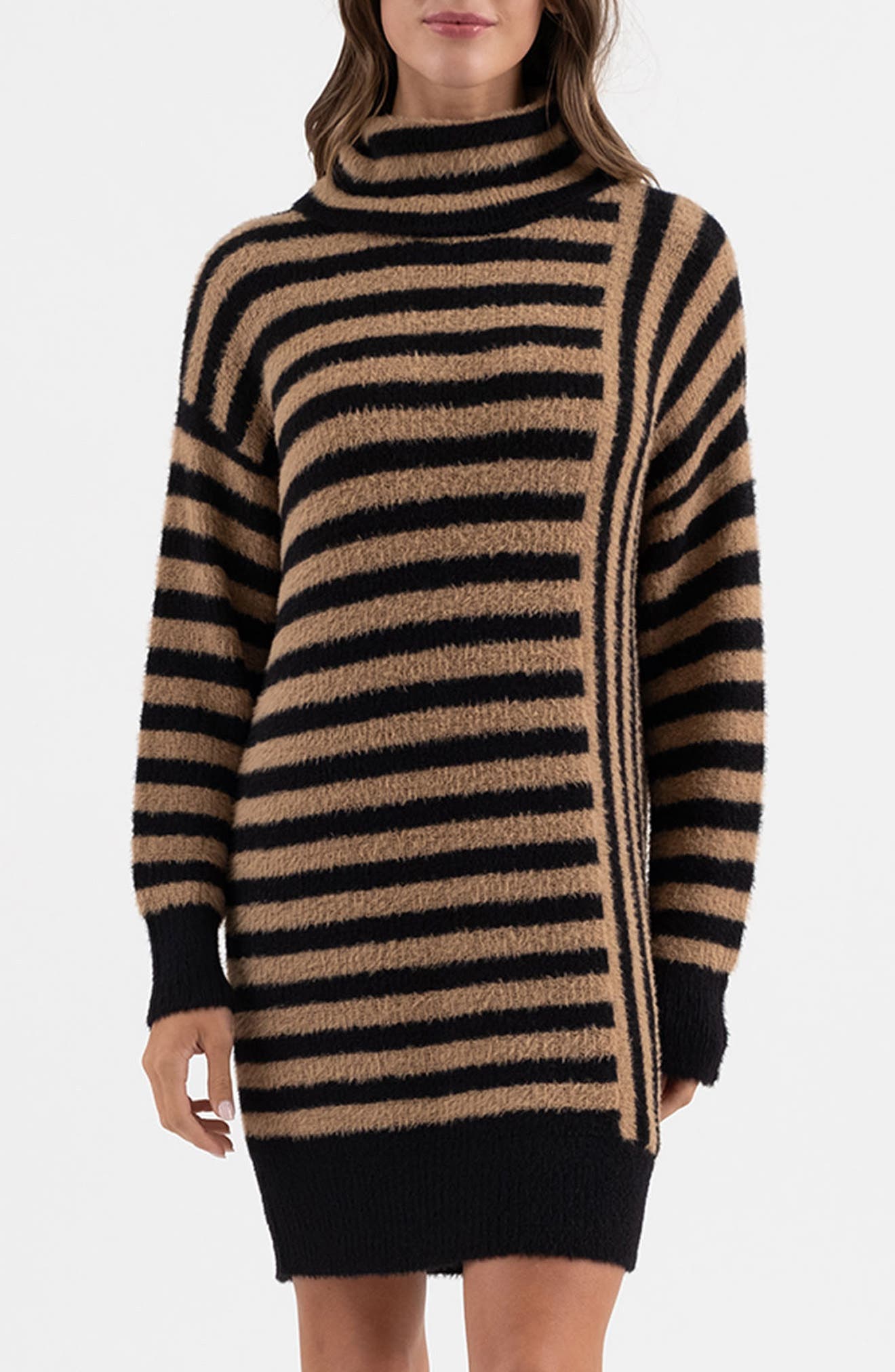 Blu Pepper Stripe Long Sleeve Turtleneck Sweater Dress