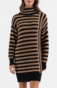 Blu Pepper Stripe Long Sleeve Turtleneck Sweater Dress