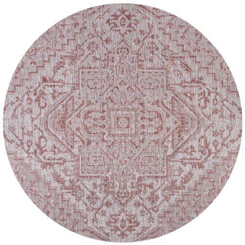 Jonathan Y Estrella Bohemian Medallion Textured Weave Indoor/outdoor Round Area Rug In Red/taupe