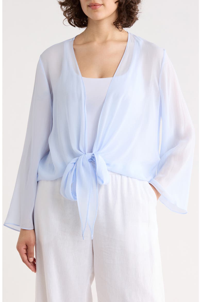 Tie Front Silk Jacket, Main, color, BELLFLOWER
