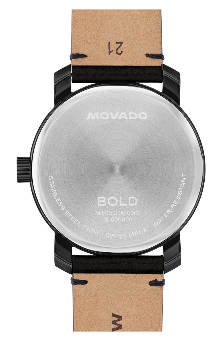 Movado Bold Access Leather Strap Watch, 41mm, Alternate, color, Black Dial