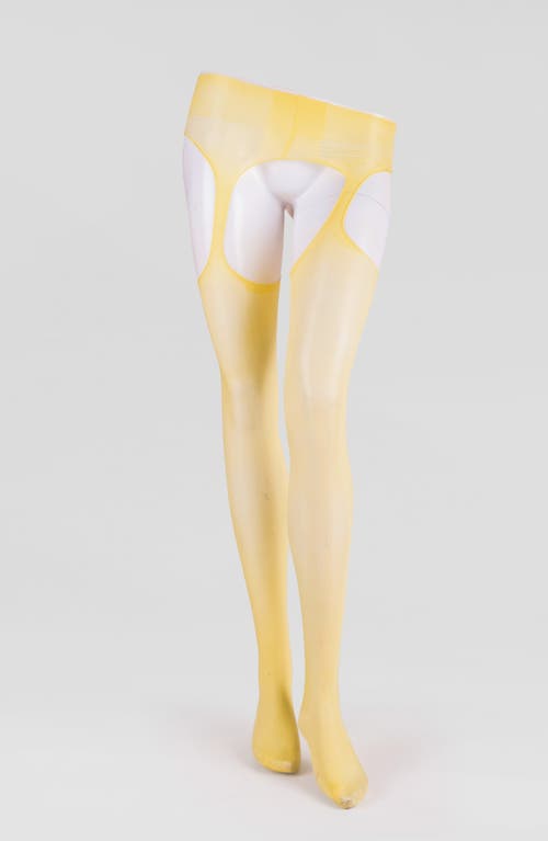 Lechery Women's Lustrous Silky Shiny Sheer Suspender Crotchless High-waist Pantyhose Tights In Yellow