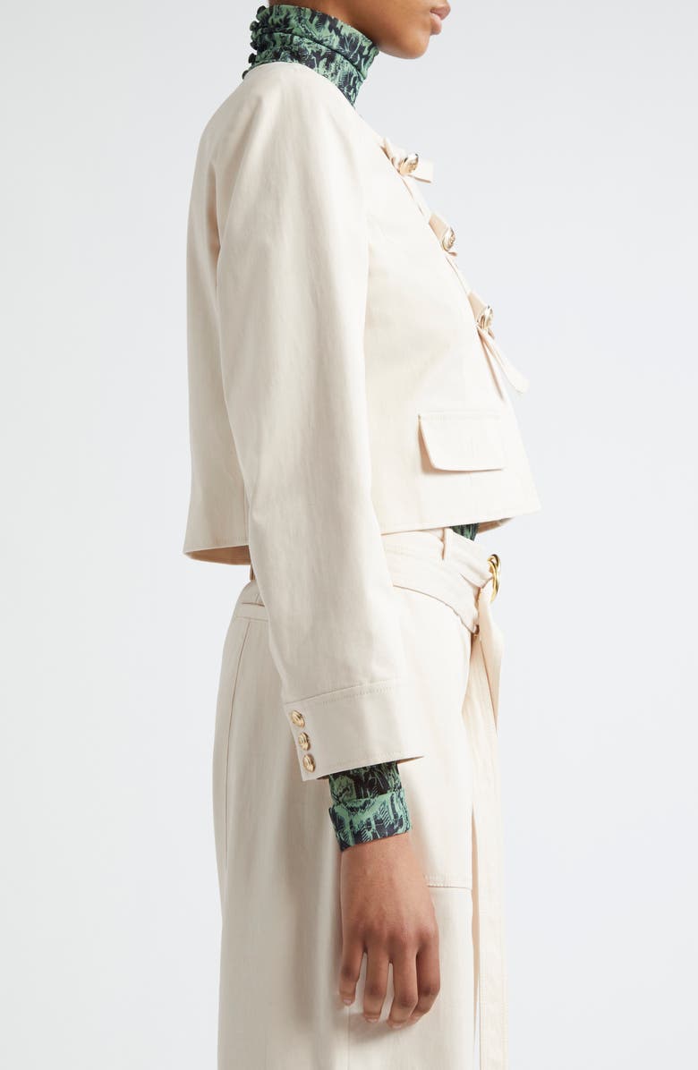 Cinq à Sept Paige Tie Front Stretch Cotton Twill Jacket, Alternate, color, Oat Milk