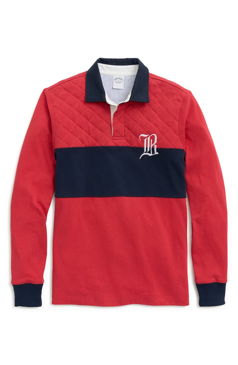 Brooks Brothers Men's Qulited Colorblock Long Sleeve Polo, Main, color, Red Multi