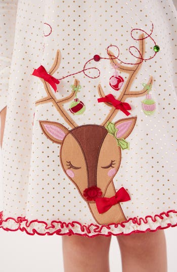 Bonnie Jean Kids' Reindeer Appliqué Long Sleeve Dress Nordstromrack