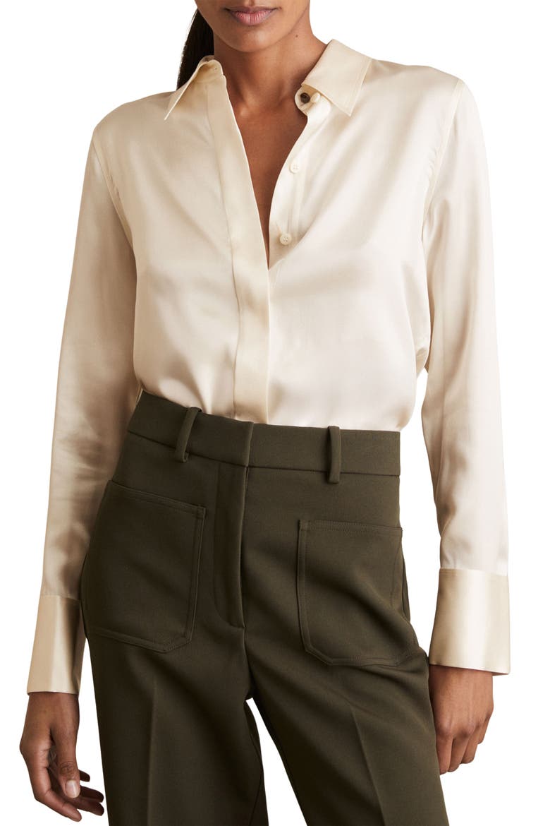 Ameira Silk Button-Up Shirt, Main, color, IVORY
