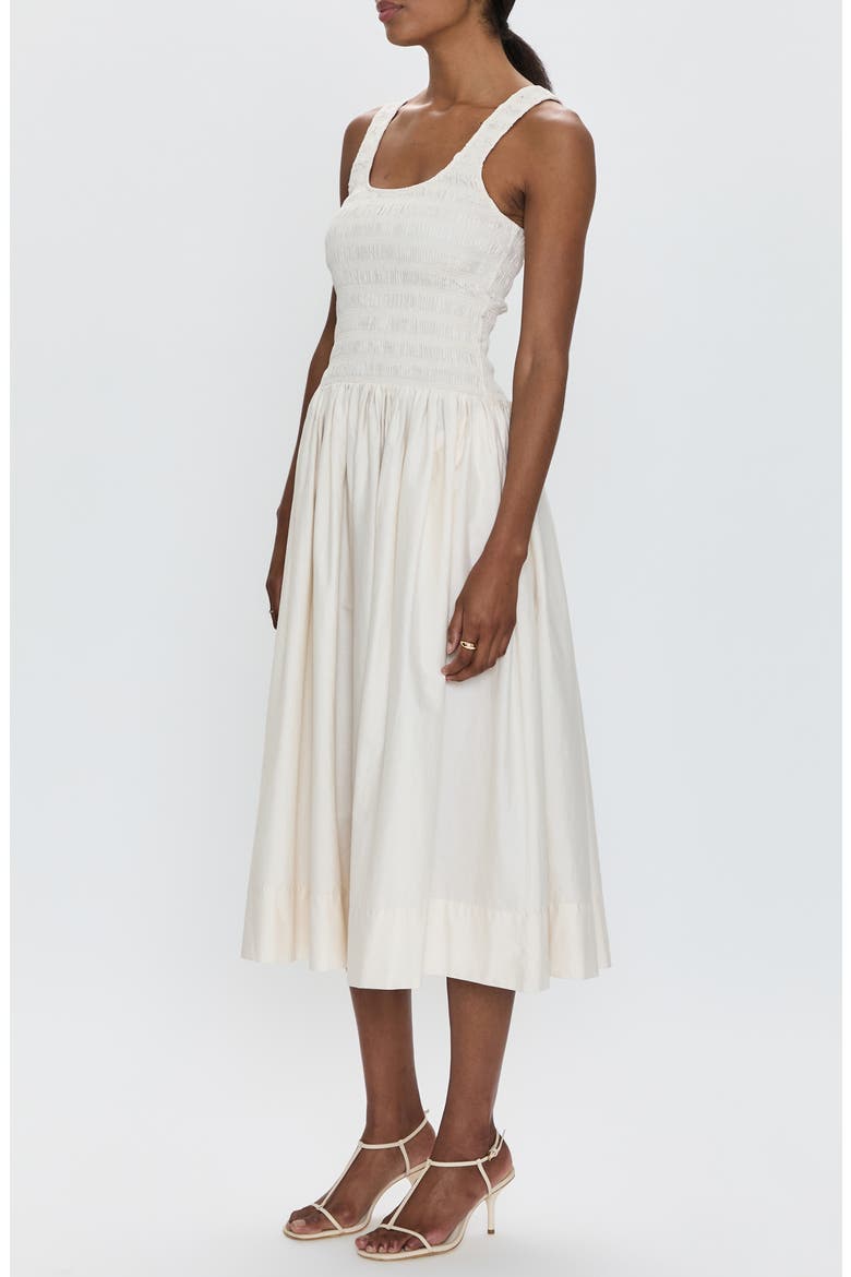 Alessia Smocked Drop-Waist Stretch Cotton Midi Dress, Alternate, color, SHELL