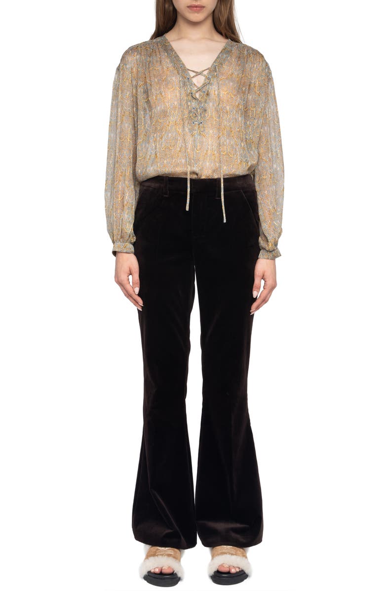 Zadig & Voltaire Prevy Cotton Velveteen Flare Leg Pants, Alternate, color, Dark Chocolate