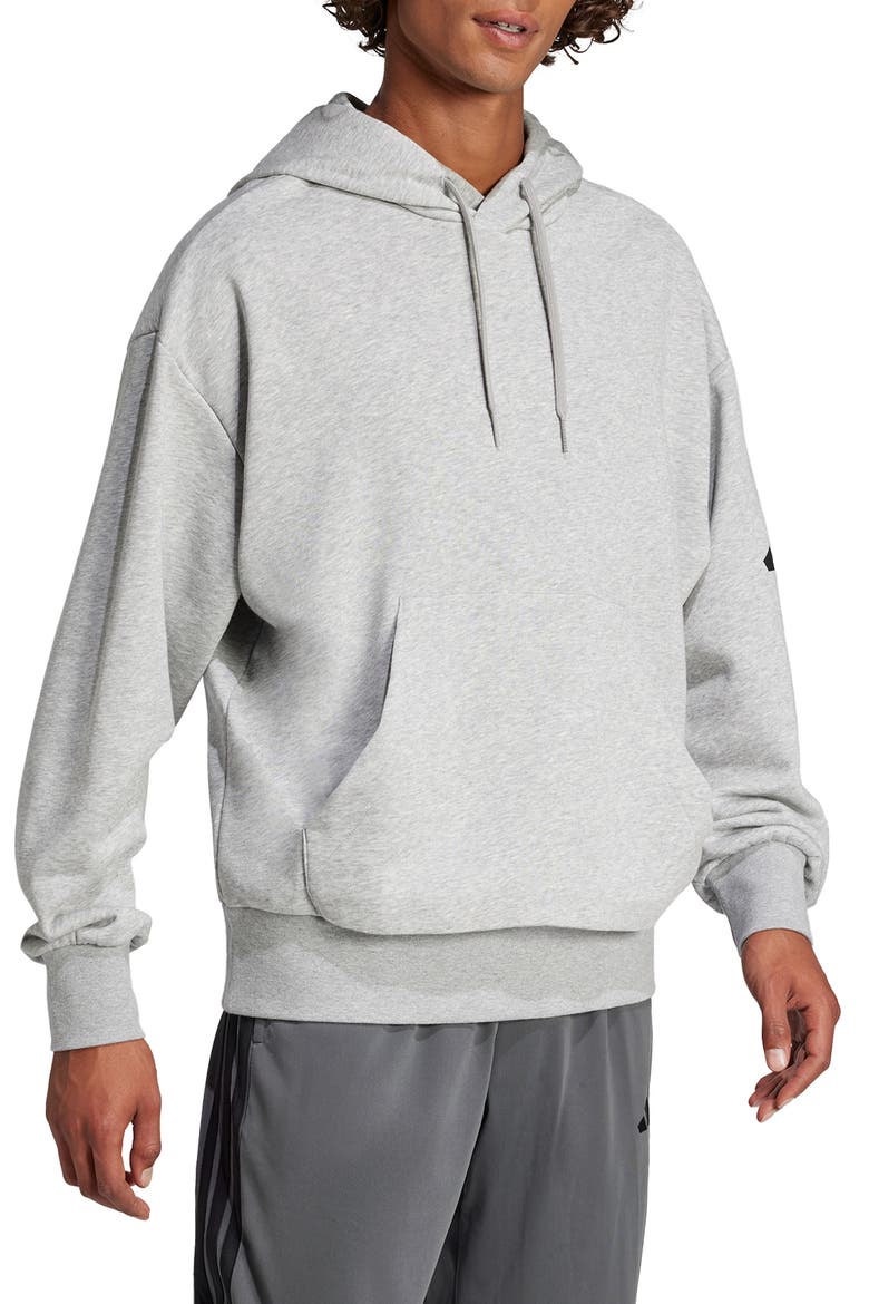 Essentials Loose 3-Bar Hoodie, Main, color, MEDIUM GREY HEATHER/ BLACK