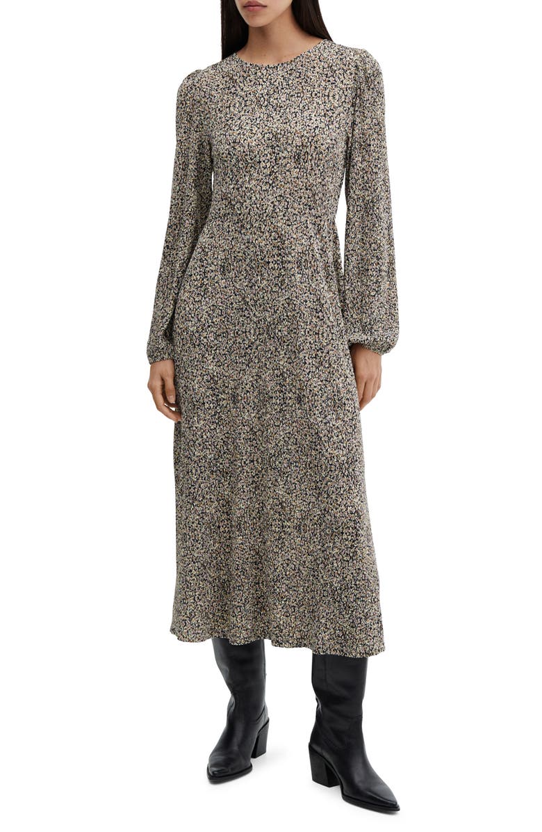 MANGO Floral Long Sleeve Midi Dress, Main, color, 