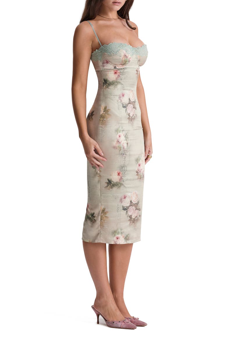Floral Lace Trim Underwire Cocktail Dress, Alternate, color, VINTAGE