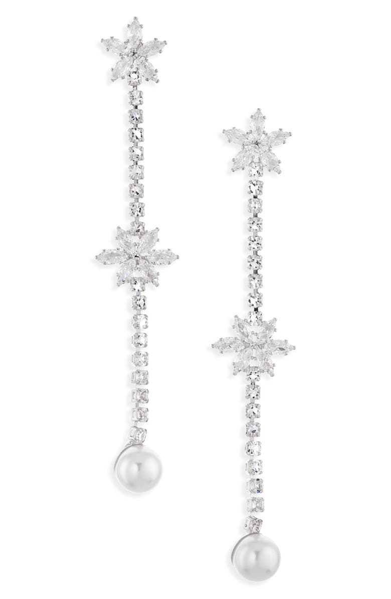 Tasha Crystal Flower & Faux Pearl Linear Drop Earrings, Main, color, 