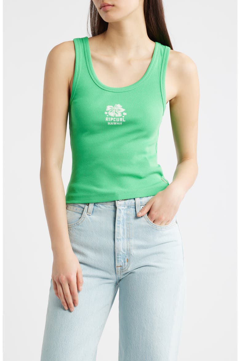 Surf Puff Party Pack Rib Crop Tank, Main, color, GREEN/ HAWAII