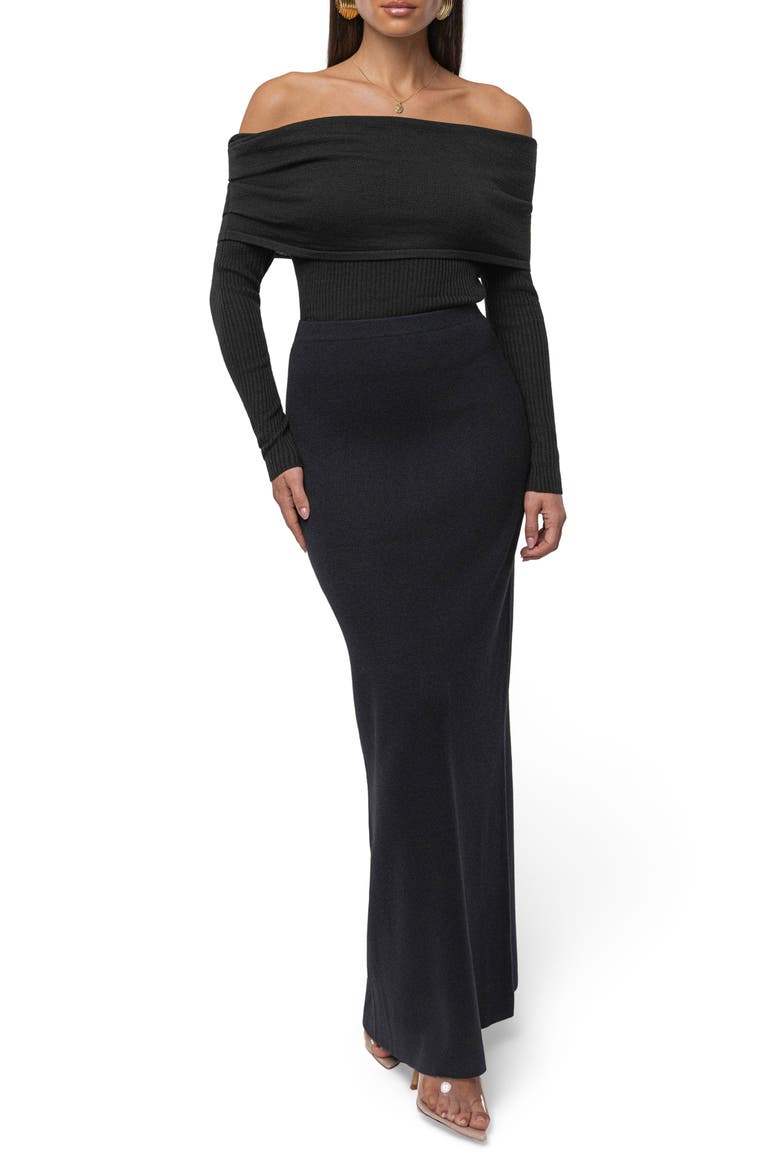 London Knit Maxi Skirt, Alternate, color, BLACK