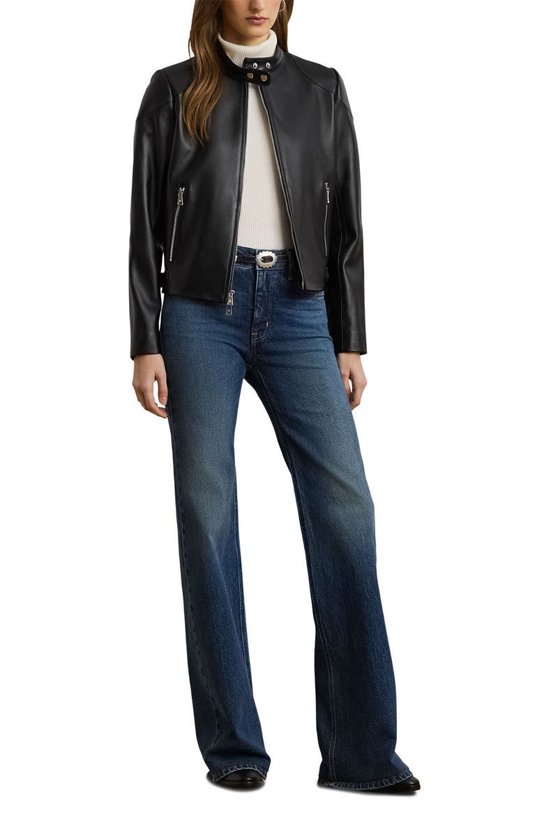 Lambskin Leather Jacket, Alternate, color, BLACK