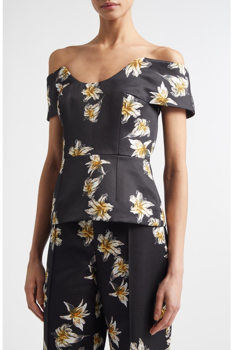 Souline Festive Lilies Peplum Top, Alternate, color, FESTIVE LILIES BLACK YELLOW