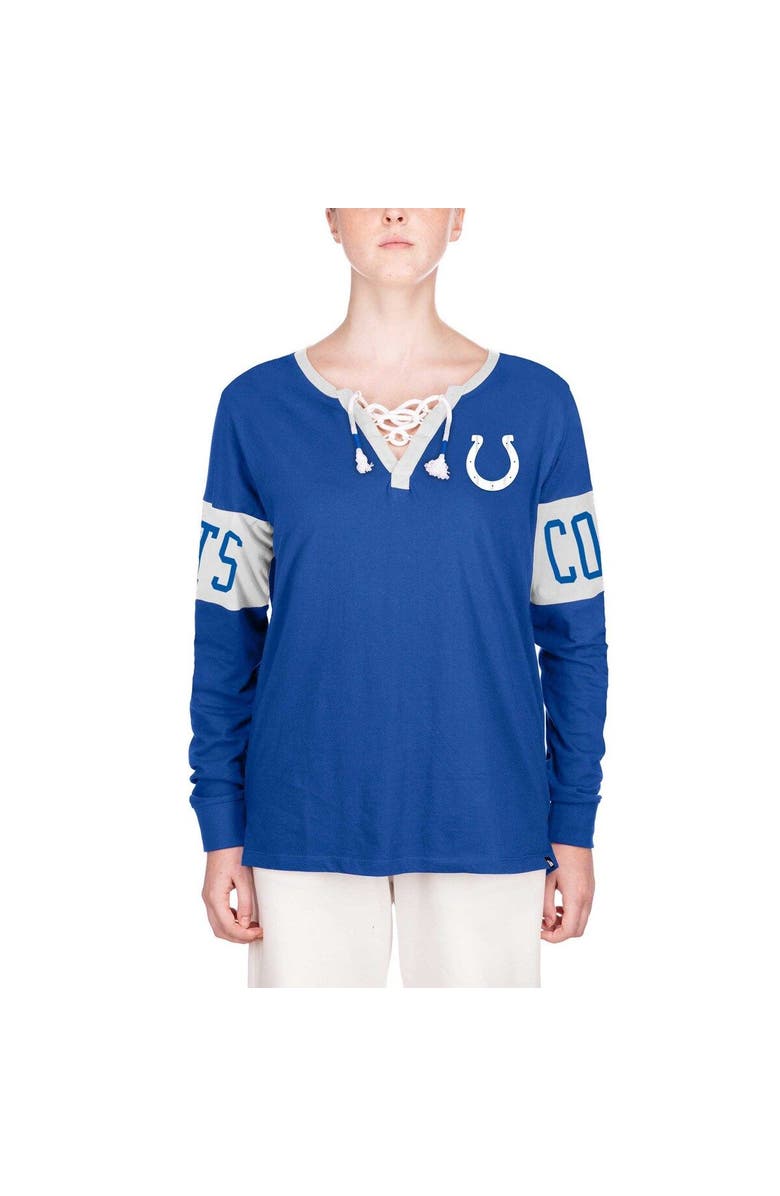 New Era Women's New Era Blue Indianapolis Colts Lace-Up Notch Neck Long Sleeve T-Shirt, Alternate, color, Blue