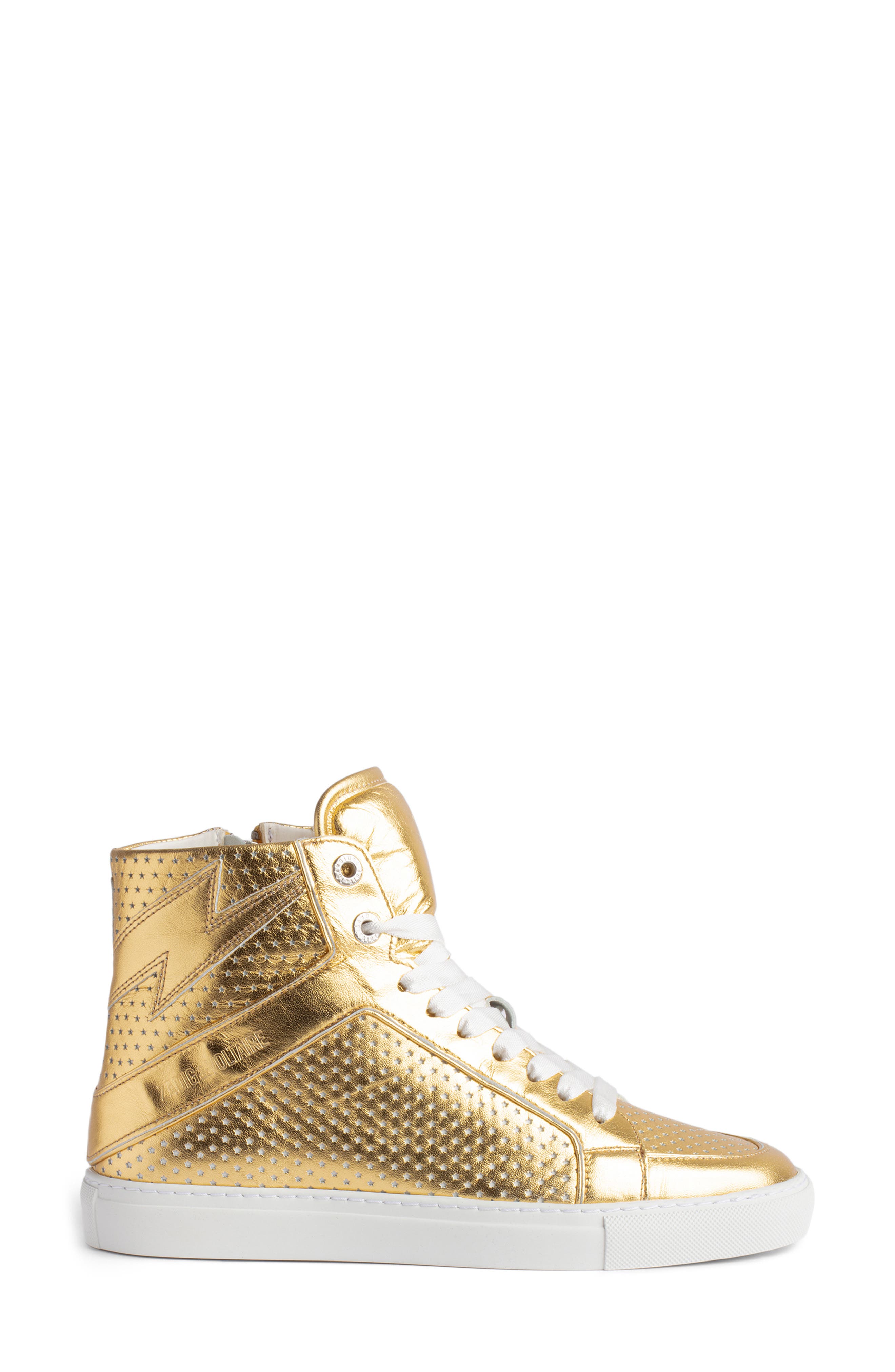 Zadig & Voltaire Flash Metallic High Top Sneaker, Alternate, color, 