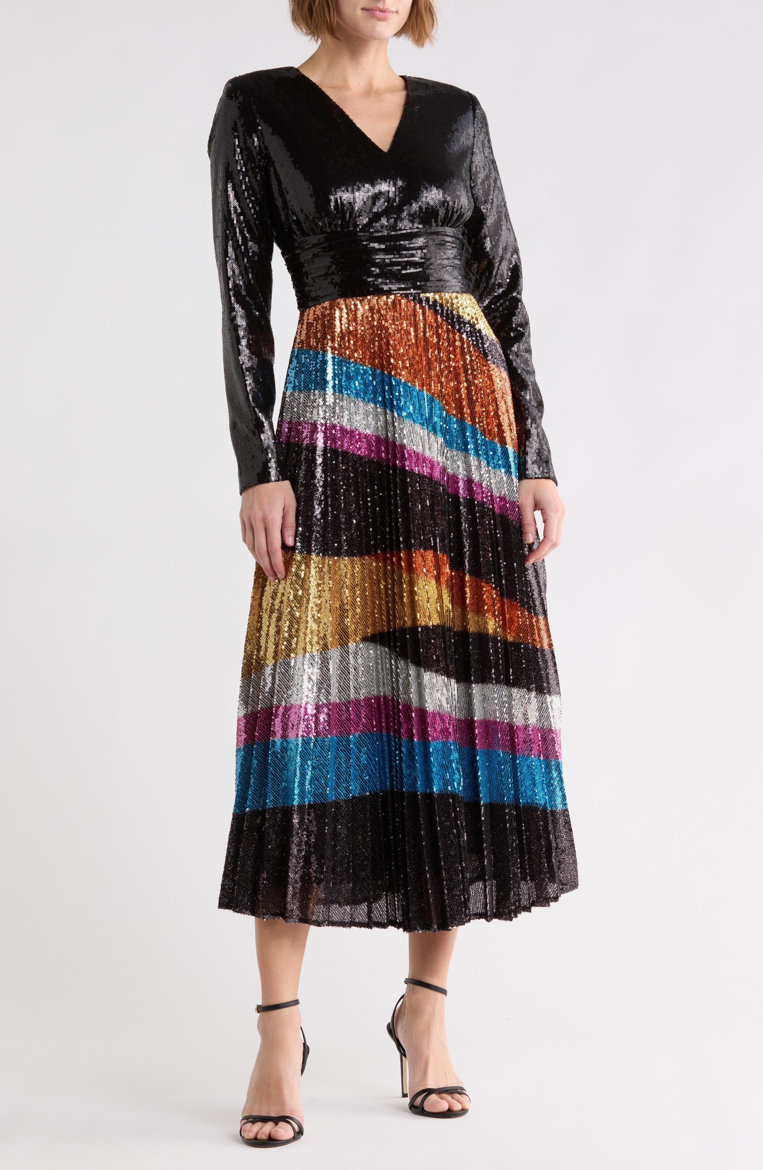 Agatha Sequin Pleated Midi Dress