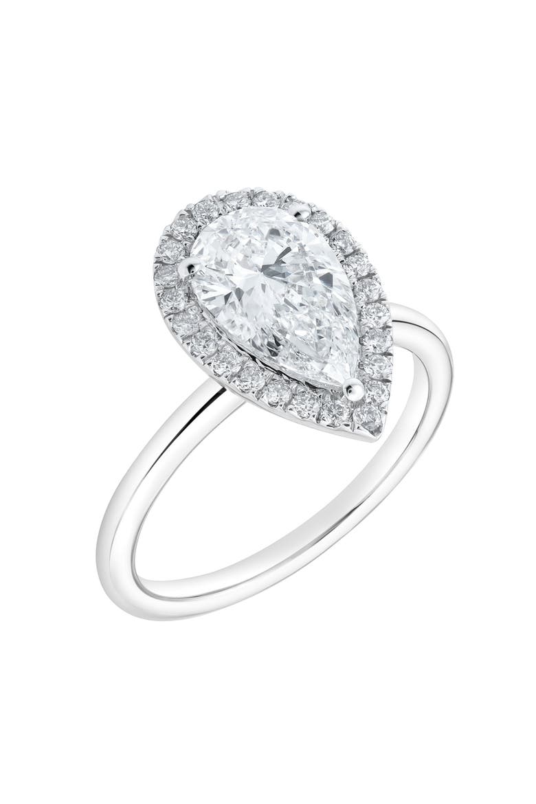 Lyra 14K Gold Pear Shaped Lab Grown Diamond Halo Ring - 1.9 Ct, Alternate, color, 14K White Gold