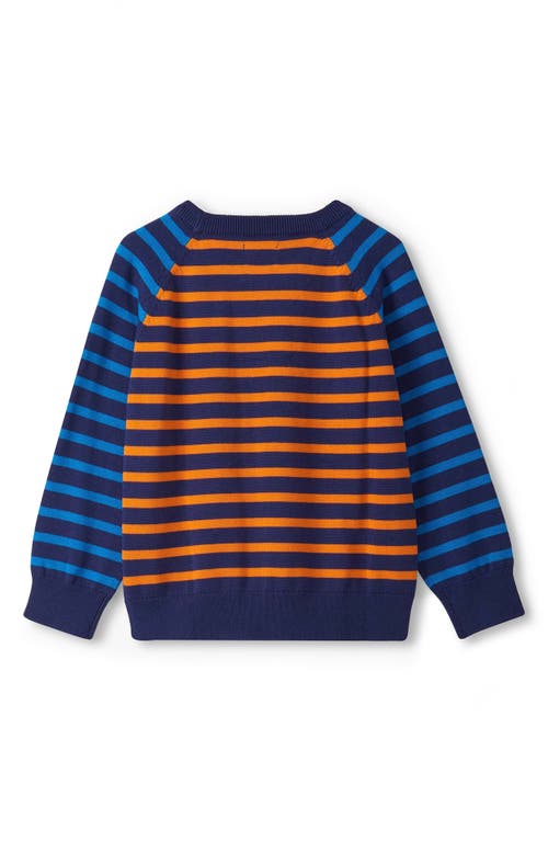 Hatley Kids' Stripe Intarsia Dinosaur Crewneck Sweater In Blue