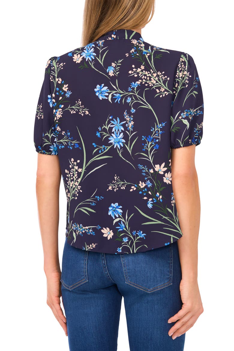 Floral Tie Neck Georgette Top, Alternate, color, CLASSIC NAVY