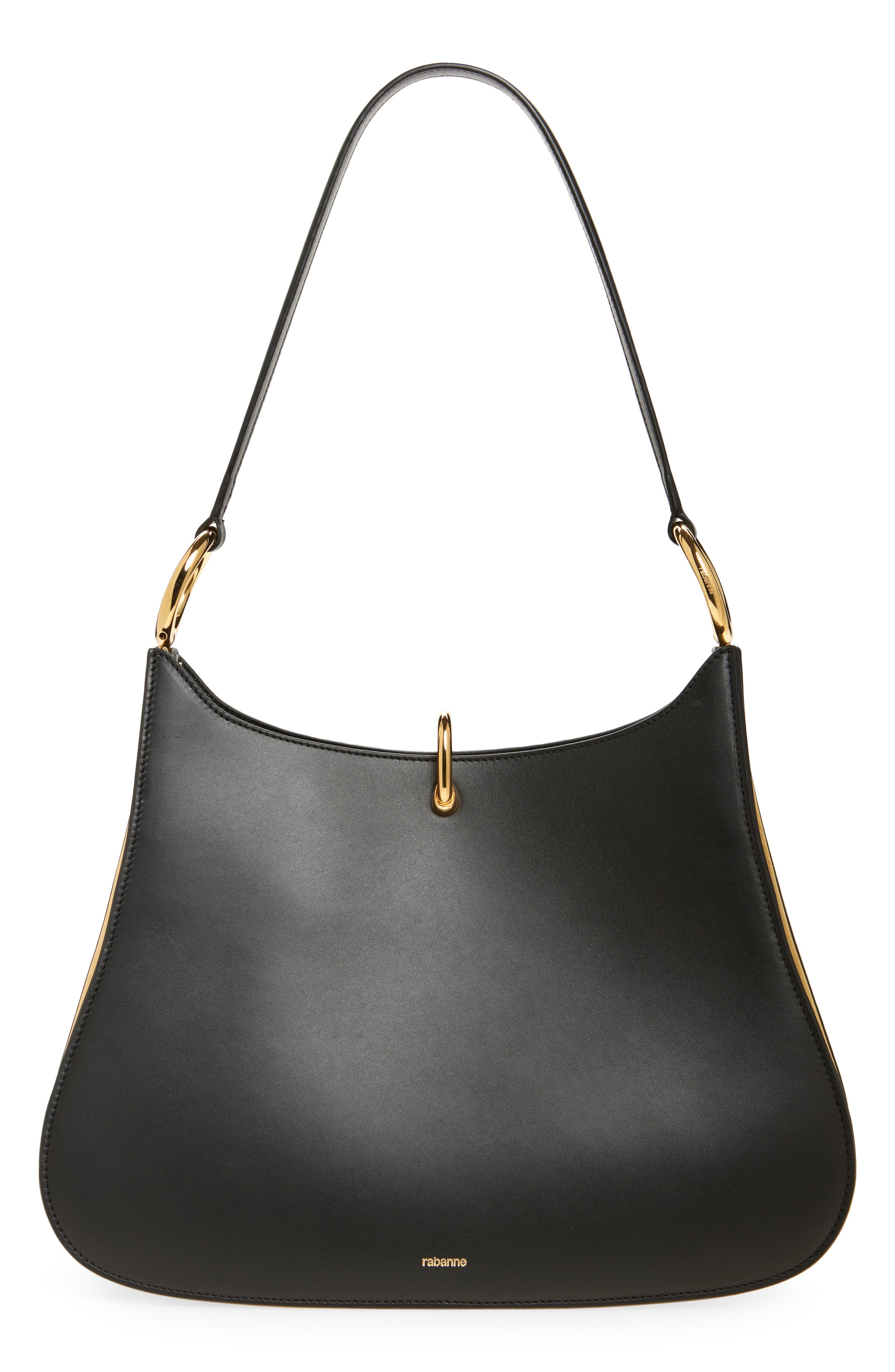 Rabanne Ring Leather Hobo Shoulder Bag, Main, color, Black / Gold