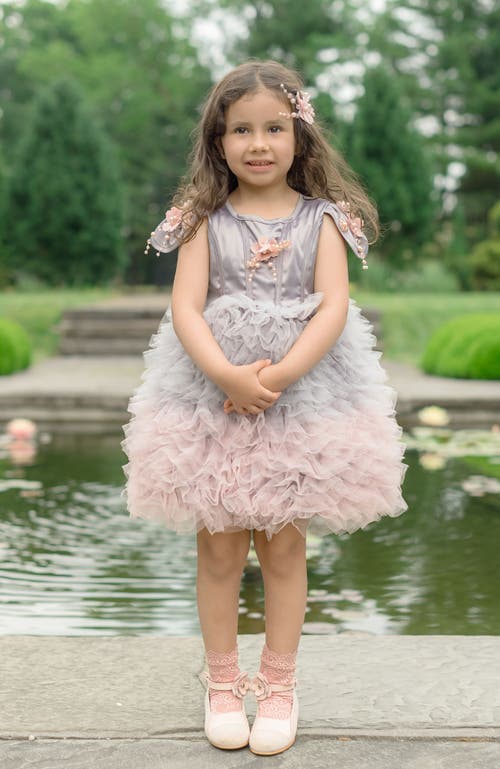 Petite Maison Kids Mia Ombré Cupcake Tulle Dress In Grey And Pink Ombre