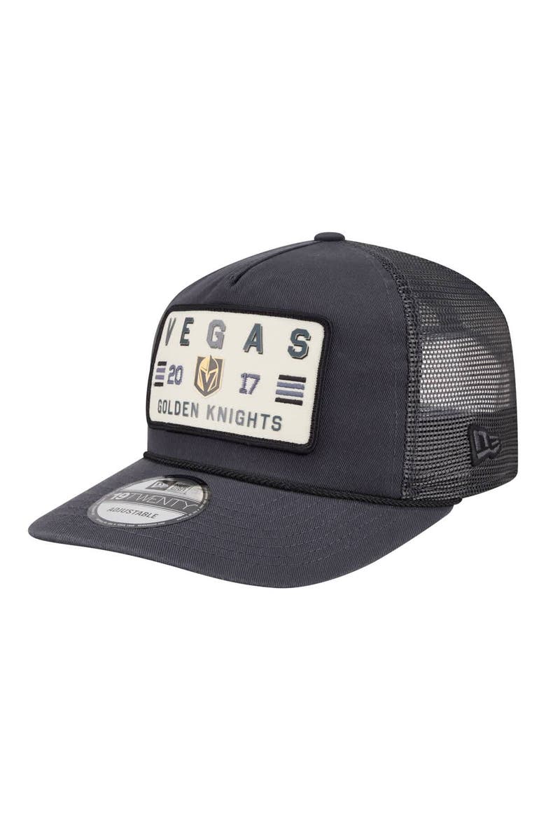 Men's New Era Charcoal Vegas Golden Knights Washed Patch 19TWENTY Trucker Adjustable Hat, Main, color, Charcoal