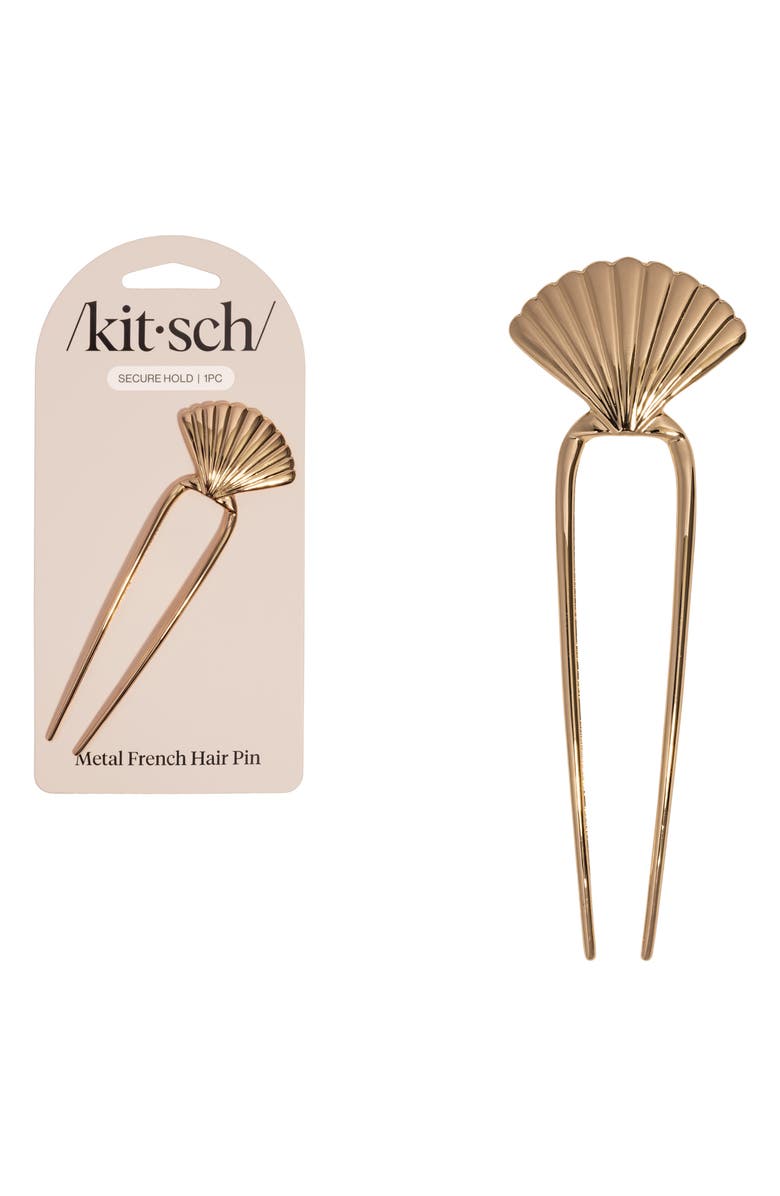 Kitsch Clamshell Metal French Hairpin, Alternate, color, Gold