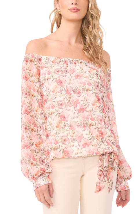 Floral Off the Shoulder Tie Hem Top