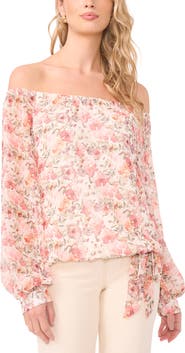 Vince Camuto Floral Off the Shoulder Tie Hem Top