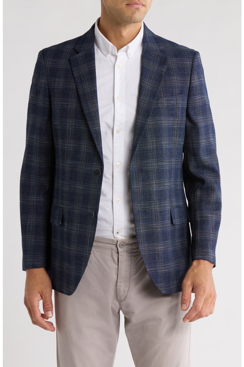Plaid Stretch Blazer, Main, color, BLUE