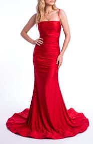 Jessica Angel Ruched Lace-Up Back Mermaid Evening Gown
