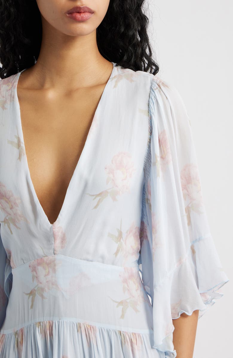 LoveShackFancy Auralie Floral Long Sleeve Minidress, Alternate, color, Blue Roan