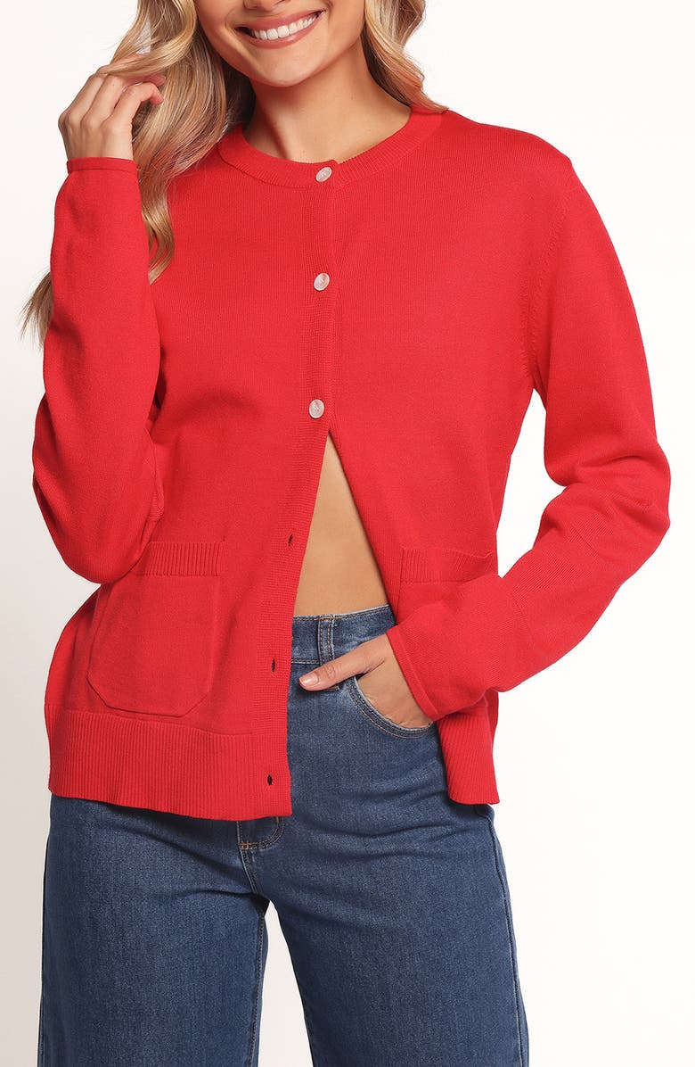 Petal & Pup Abner Crewneck Cardigan, Main, color, Red