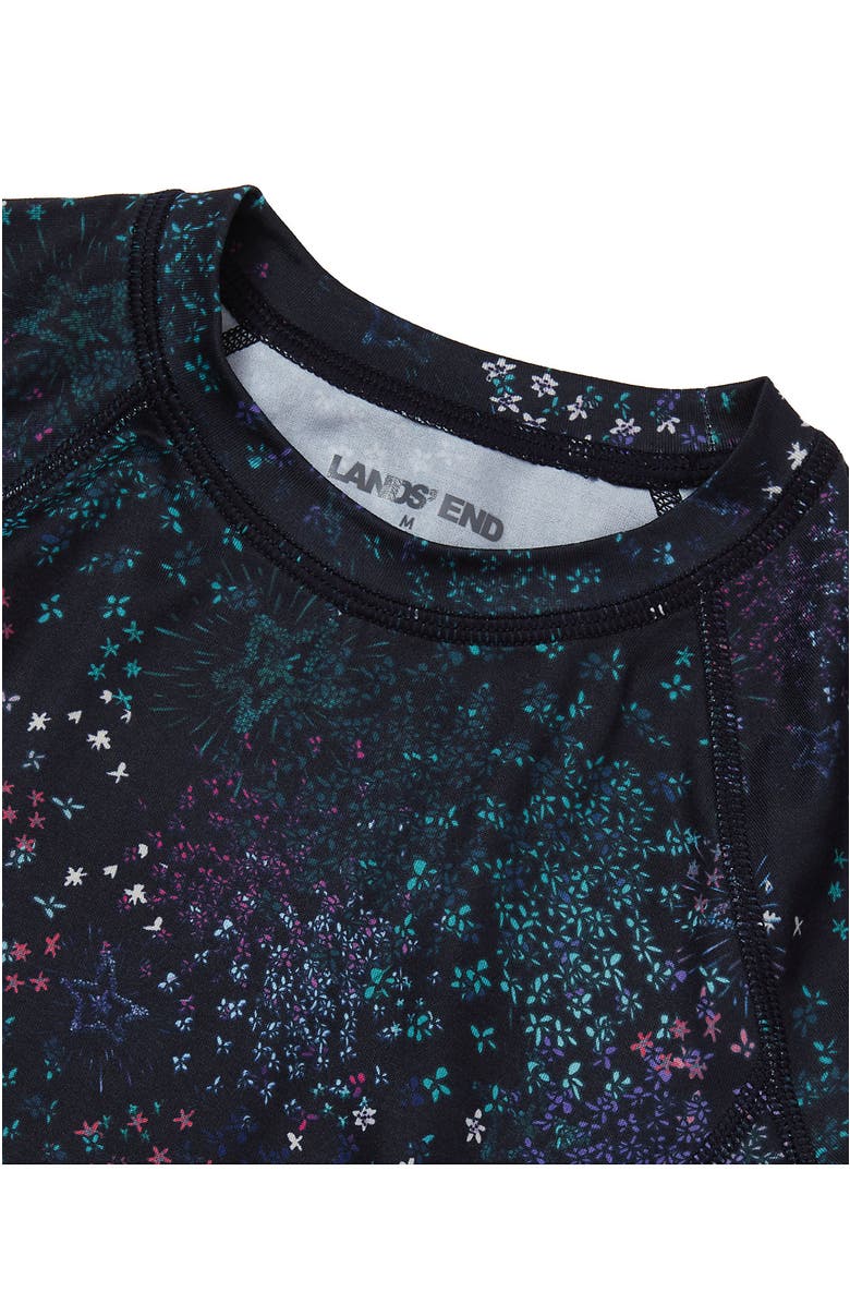 Lands' End Girls Thermal Base Layer Long Underwear Thermaskin Crew Neck Shirt, Alternate, color, Black Starburst Floral