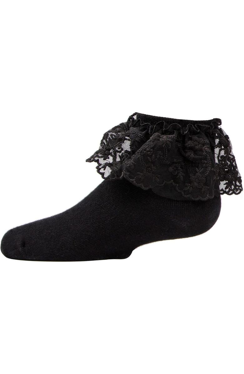 MeMoi Petite Floral Lace Anklet Socks, Main, color, Black