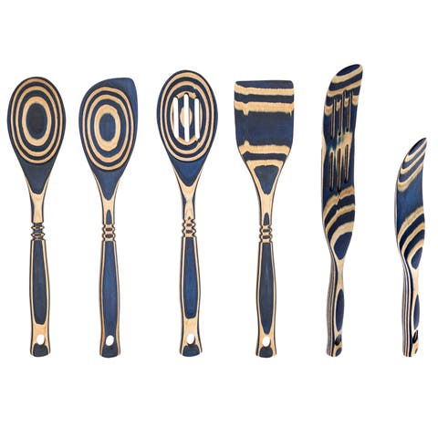 Blueberry Pakkawood 8 Piece Cooking And Serving Utensil Set, Spatula, Spoon, Spurtle, Tongs, Ice Cream Scoop