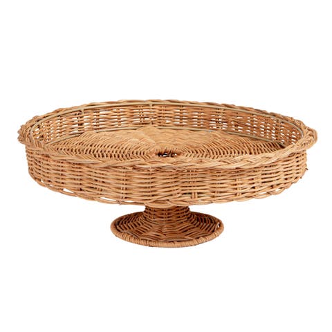 Decorative Hand-Woven Rattan Pedestal, Natural
