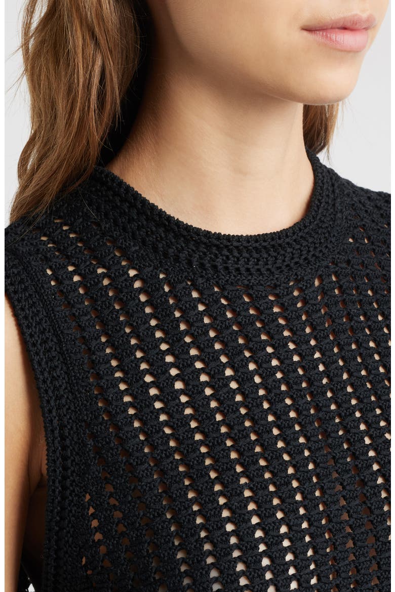 The Crochet Mercerized Cotton Tank, Alternate, color, BLACK