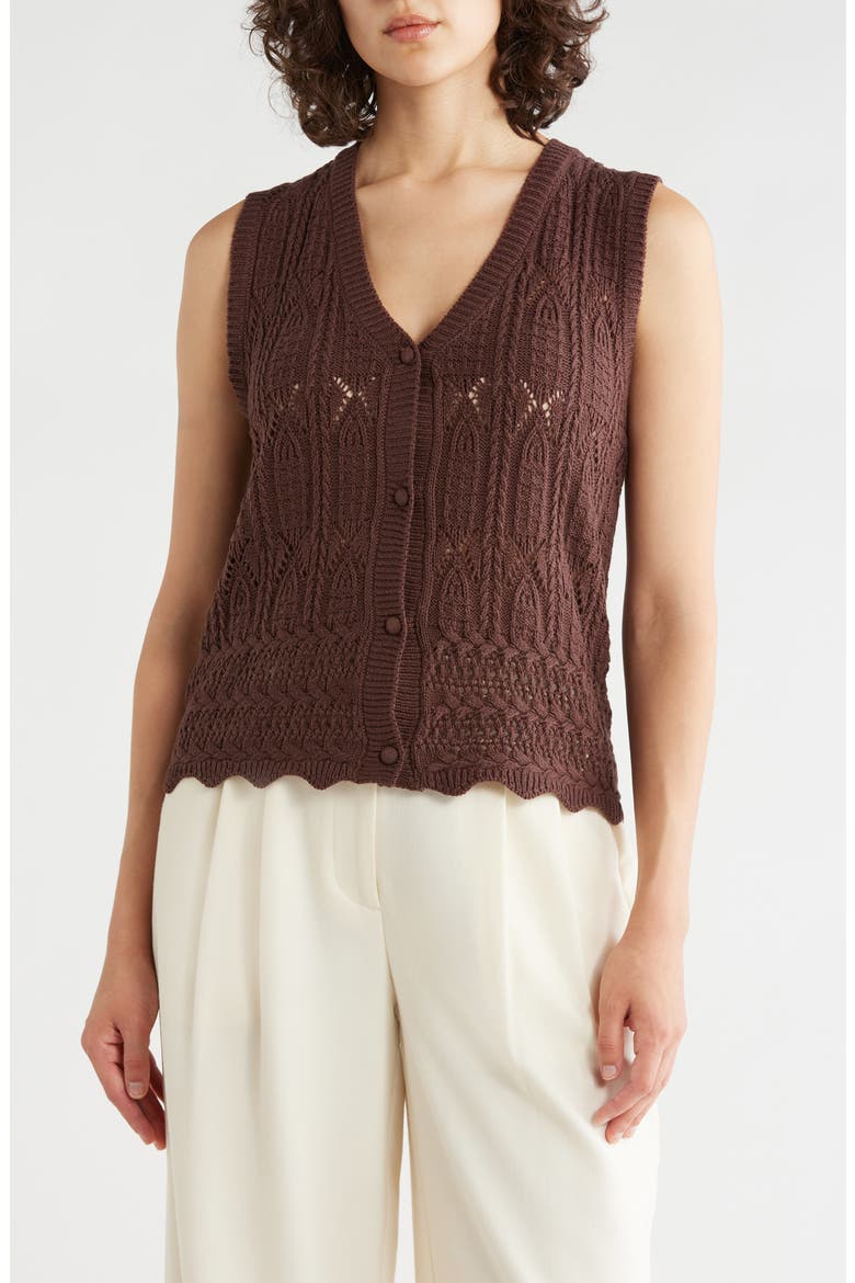 Crochet Sweater Vest, Main, color, COCOA BEAN