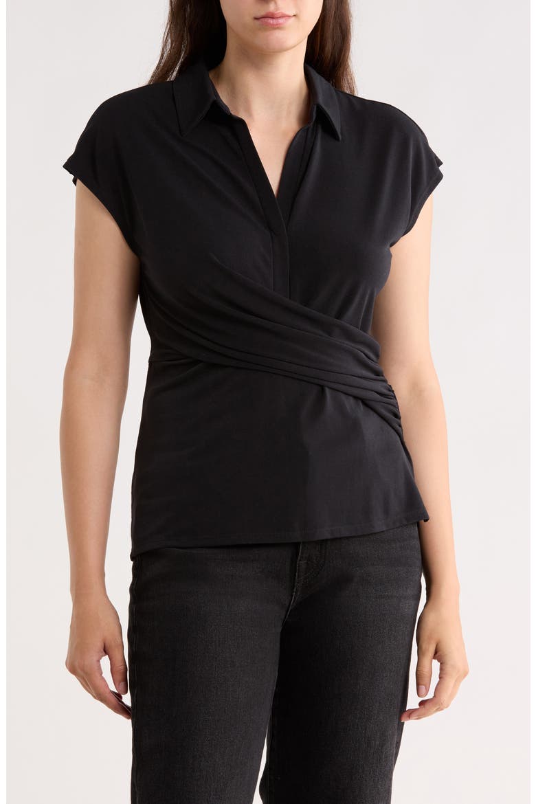 Ruched Wrap-Effect Knit Top, Main, color, BLACK
