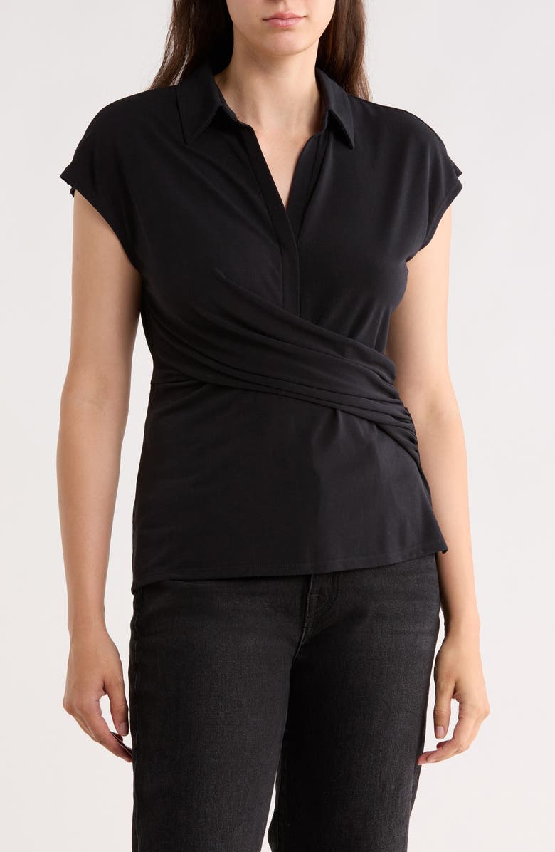 Gemma + Jane Ruched Wrap-Effect Knit Top, Main, color, Black