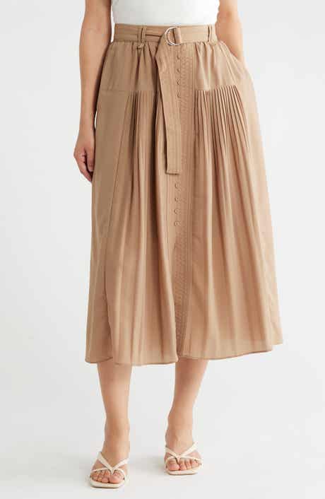 Adrianna Papell Belted Button Front Pleated Midi Skirt