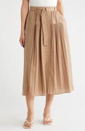 Adrianna Papell Belted Button Front Pleated Midi Skirt