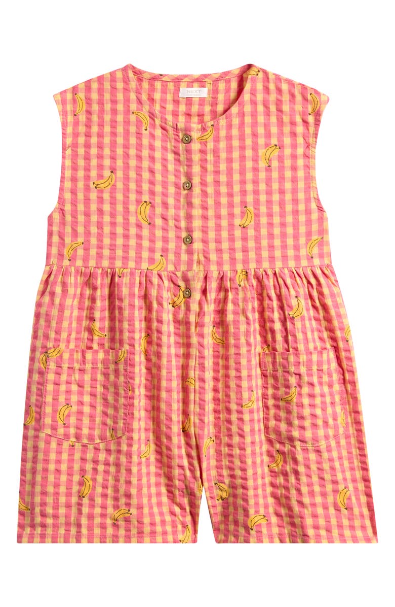 NEXT Kids' Gingham Cotton Romper, Main, color, Pink
