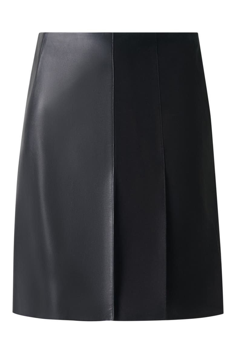 Mixed Media Pleated Leather Skirt, Alternate, color, BLACK
