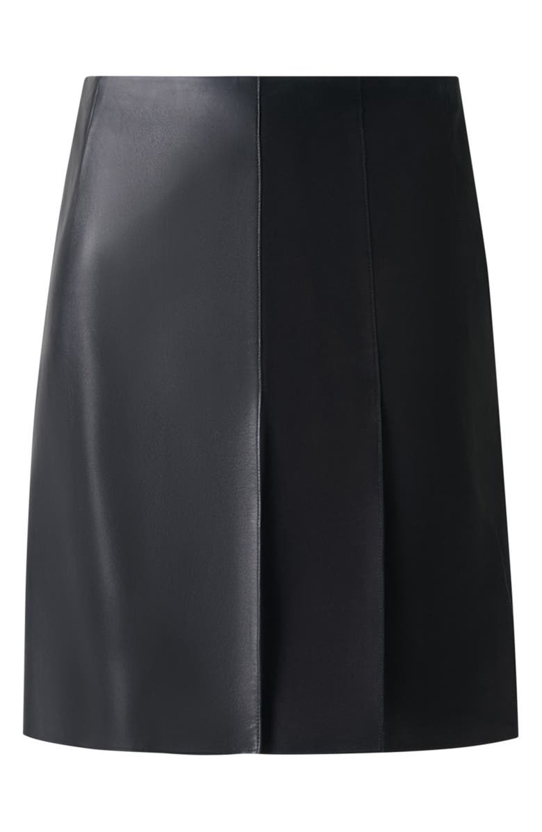 Akris Mixed Media Pleated Leather Skirt, Alternate, color, Black