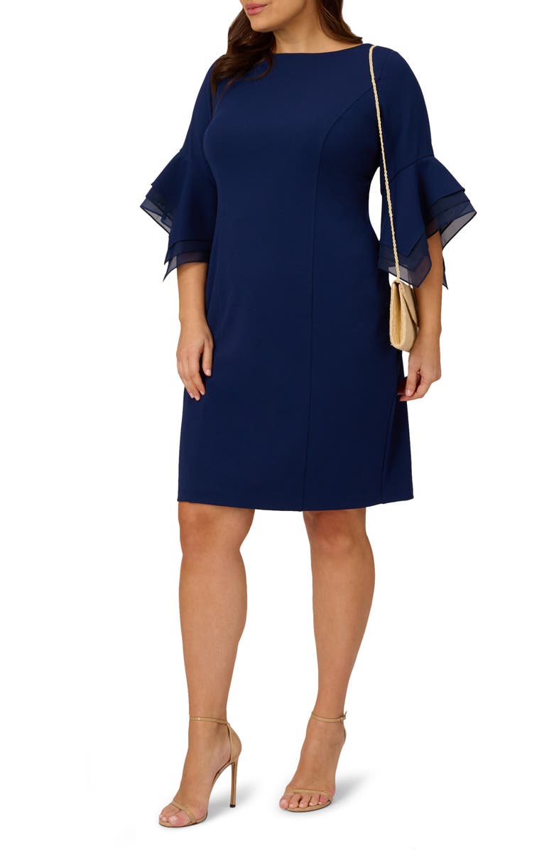 Adrianna Papell Tiered Organza & Knit Crepe Sheath Dress, Alternate, color, Navy Sateen